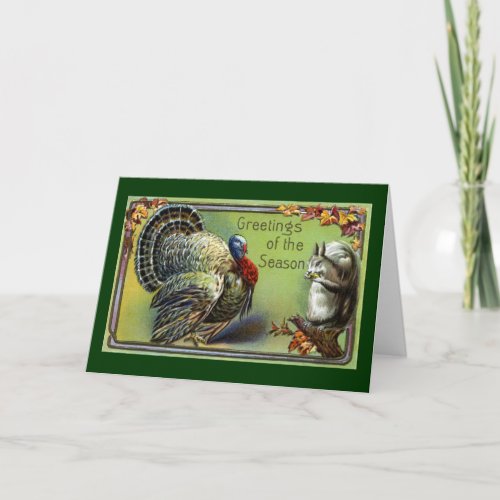 Squirrel and Turkey Vintage Thanksgiving Holiday Card