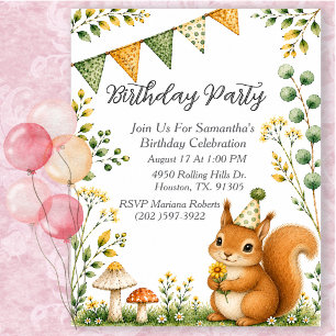 Squirrel Animal Gender Neutral Birthday Party Invitation