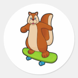 Squirrel as Skater with Skateboard Classic Round Sticker