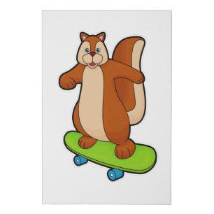 Squirrel as Skater with Skateboard Faux Canvas Print