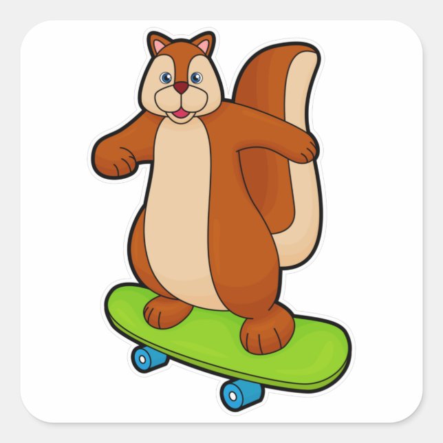 Squirrel as Skater with Skateboard Square Sticker (Front)