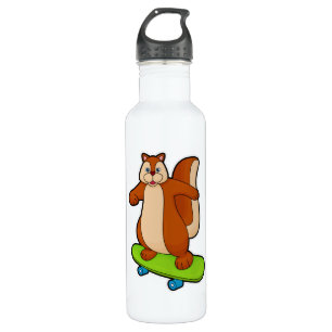 Squirrel as Skater with Skateboard Stainless Steel Water Bottle