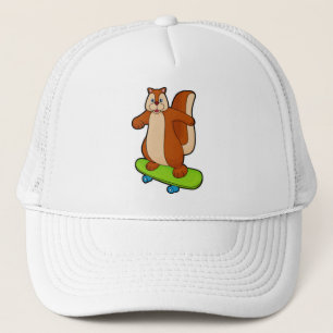 Squirrel as Skater with Skateboard Trucker Hat