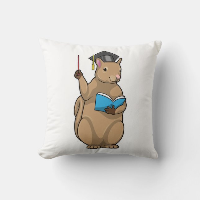 Squirrel as Teacher with Book Throw Pillow (Front)