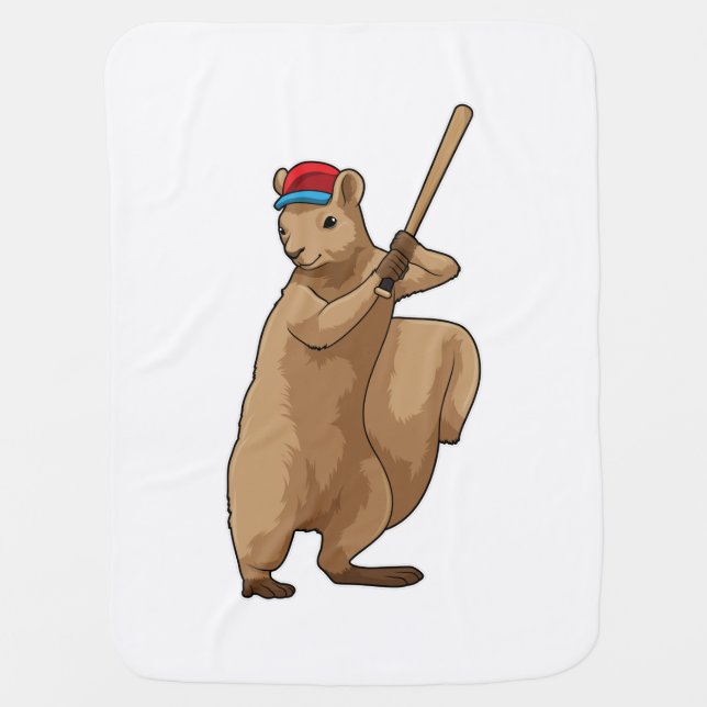 Squirrel at Baseball with Baseball bat Baby Blanket (Front)