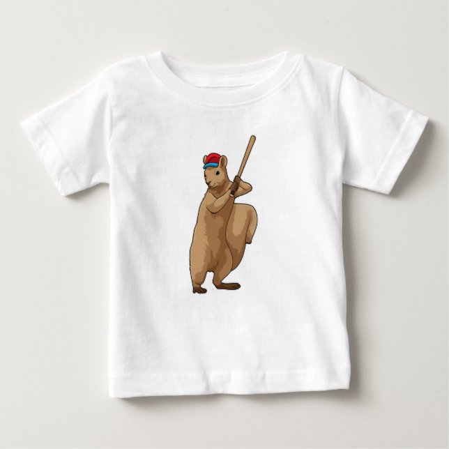 Squirrel at Baseball with Baseball bat Baby T-Shirt (Front)