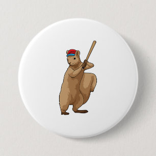 Squirrel at Baseball with Baseball bat Button