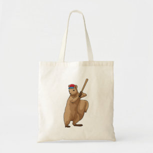 Squirrel at Baseball with Baseball bat Tote Bag