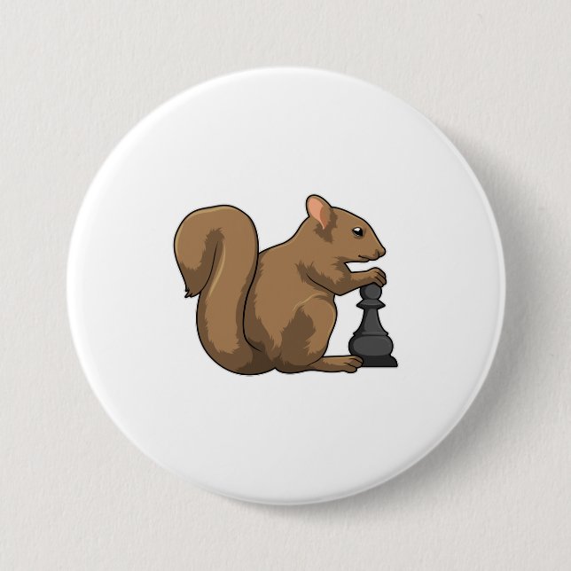 Squirrel at Chess with Chess piece Bishop Button (Front)
