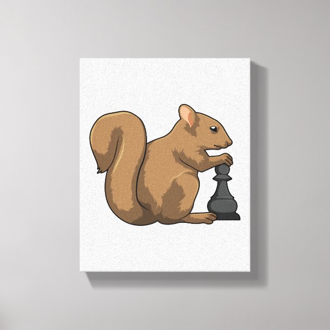 Squirrel at Chess with Chess piece Bishop Canvas Print (Front)