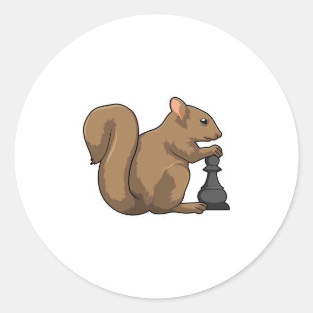 Squirrel at Chess with Chess piece Bishop Classic Round Sticker (Front)