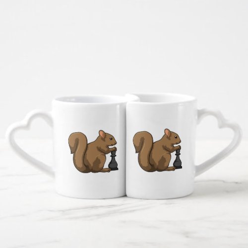 Squirrel at Chess with Chess piece Bishop Coffee Mug Set