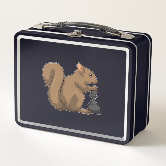 Squirrel at Chess with Chess piece Bishop Metal Lunch Box (Front)