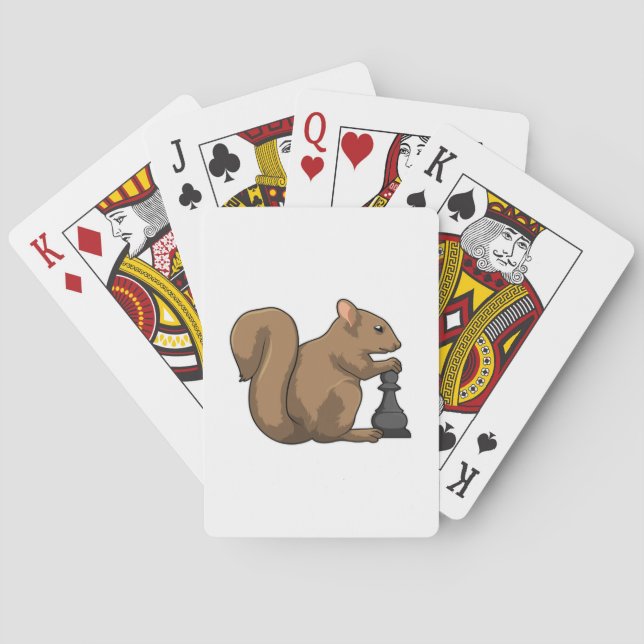Squirrel at Chess with Chess piece Bishop Poker Cards (Back)