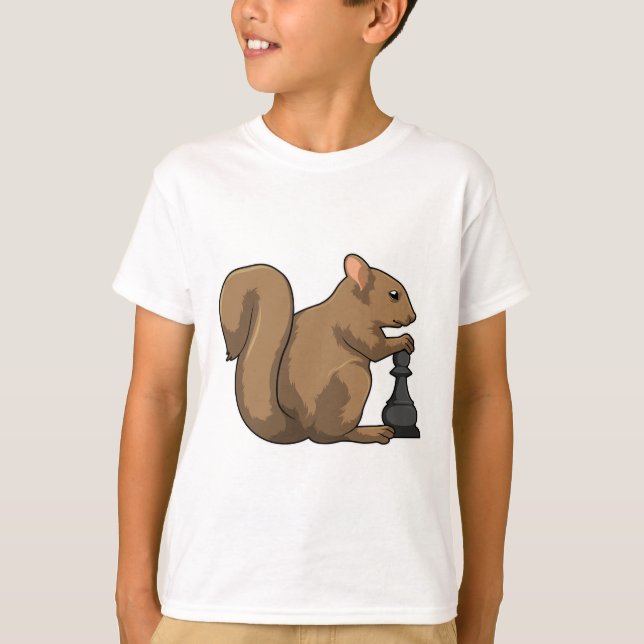 Squirrel at Chess with Chess piece Bishop T-Shirt (Front)