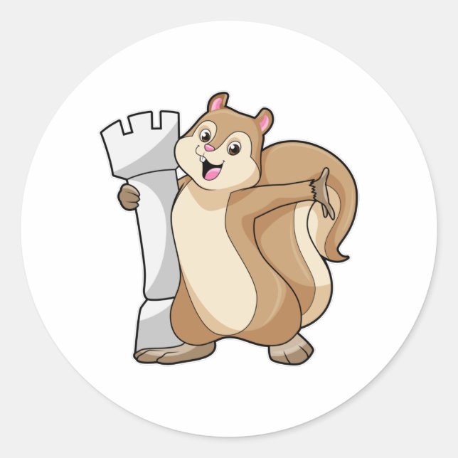 Squirrel at Chess with Chess piece King Classic Round Sticker (Front)