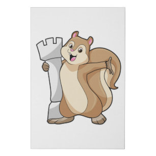 Squirrel at Chess with Chess piece King Faux Canvas Print