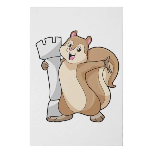 Squirrel at Chess with Chess piece King Faux Canvas Print (Front)