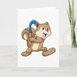 Squirrel at Field hockey with Hockey stick Card