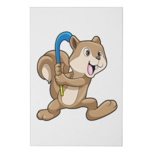 Squirrel at Field hockey with Hockey stick Faux Canvas Print