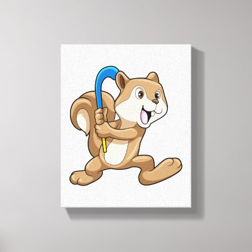 Squirrel at Field hockey with Stick Canvas Print
