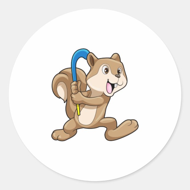Squirrel at Field hockey with Stick Classic Round Sticker (Front)