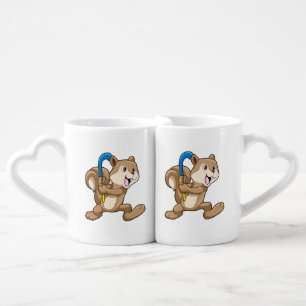 Squirrel at Field hockey with Stick Coffee Mug Set