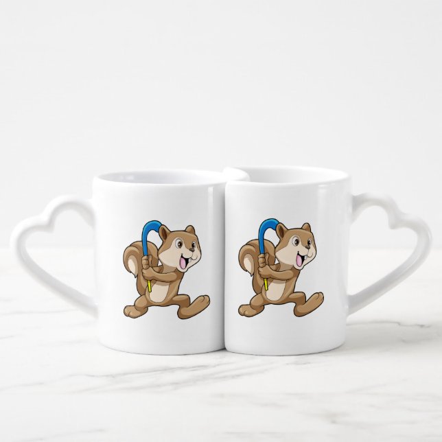 Squirrel at Field hockey with Stick Coffee Mug Set (Front Nesting)