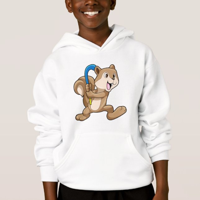 Squirrel at Field hockey with Stick Hoodie (Front)