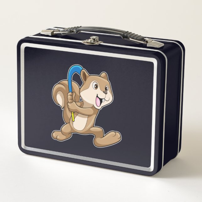 Squirrel at Field hockey with Stick Metal Lunch Box (Front)