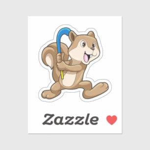 Squirrel at Field hockey with Stick Sticker