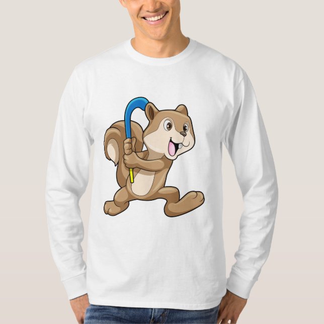 Squirrel at Field hockey with Stick T-Shirt (Front)