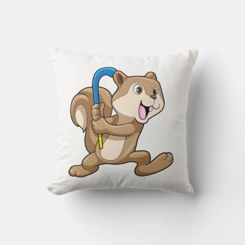 Squirrel at Field hockey with Stick Throw Pillow