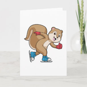 Squirrel at Ice skating with Ice skates Card