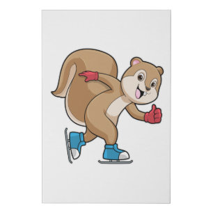Squirrel at Ice skating with Ice skates Faux Canvas Print