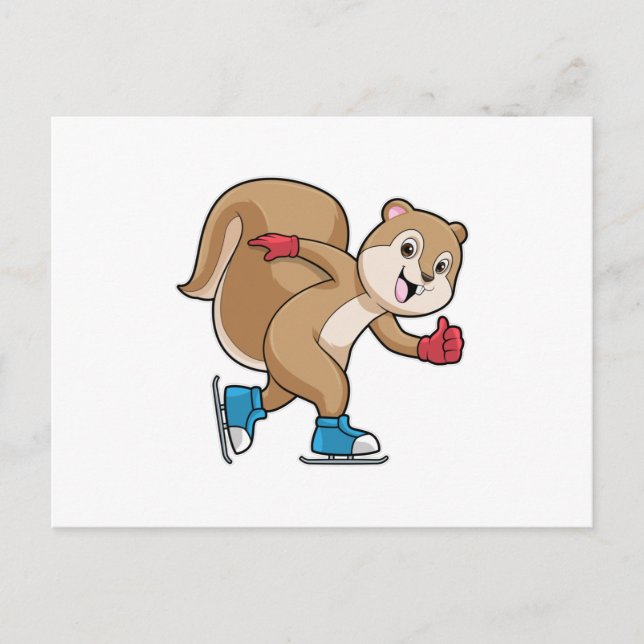 Squirrel at Ice skating with Ice skates Postcard (Front)