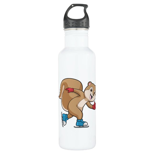 Squirrel at Ice skating with Ice skates Stainless Steel Water Bottle (Front)