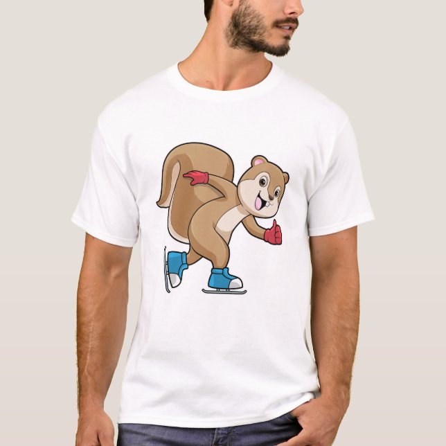 Squirrel at Ice skating with Ice skates T-Shirt (Front)