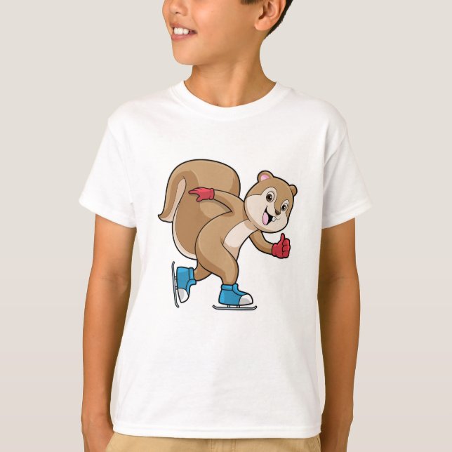 Squirrel at Ice skating with Ice skates T-Shirt (Front)