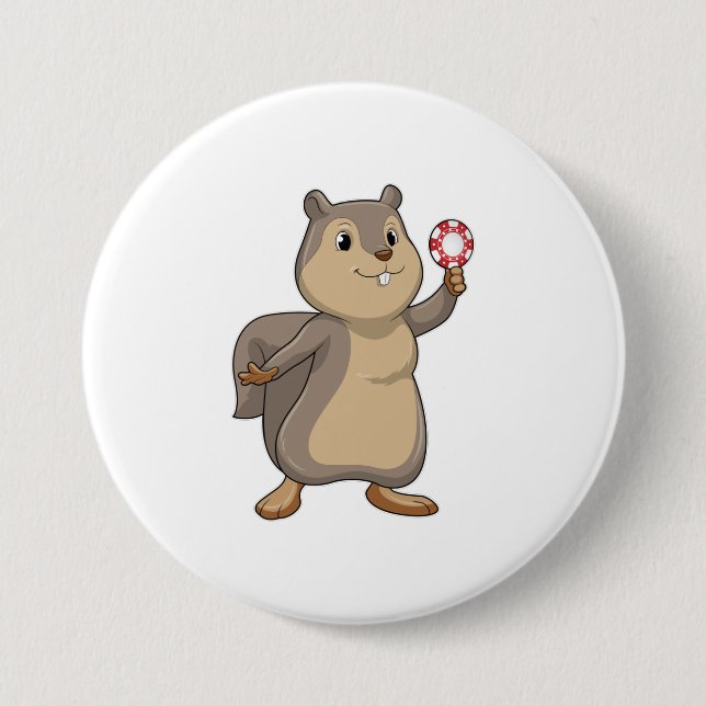 Squirrel at Poker with Poker chips Button (Front)
