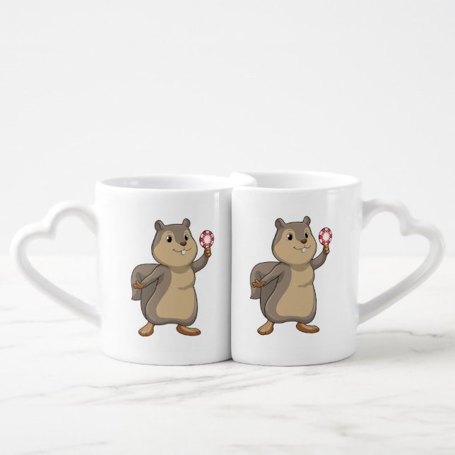 Squirrel at Poker with Poker chips Coffee Mug Set (Front Nesting)