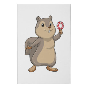 Squirrel at Poker with Poker chips Faux Canvas Print