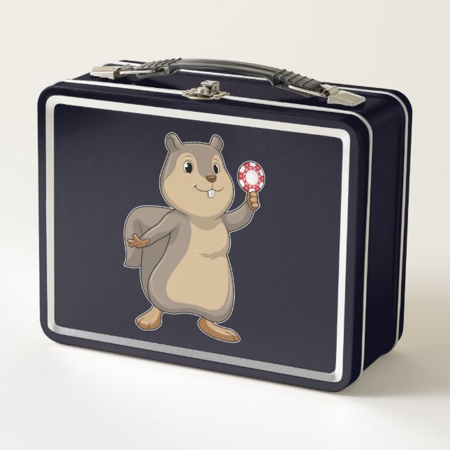 Squirrel at Poker with Poker chips Metal Lunch Box (Front)