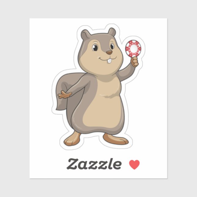 Squirrel at Poker with Poker chips Sticker (Sheet)