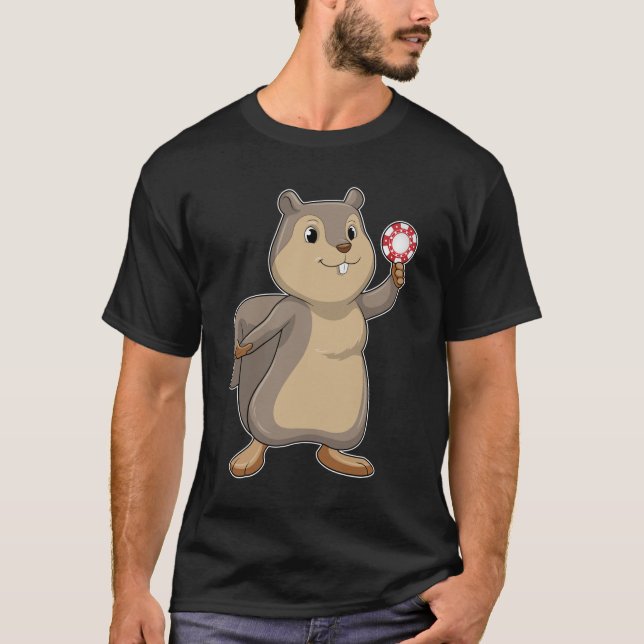 Squirrel at Poker with Poker chips T-Shirt (Front)