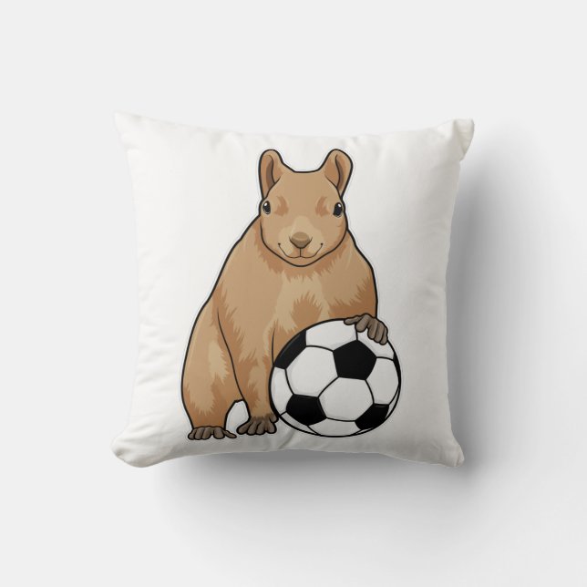 Squirrel at Soccer Sports Throw Pillow (Front)