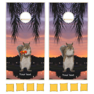 Squirrel at Tropical sunset Cornhole Set