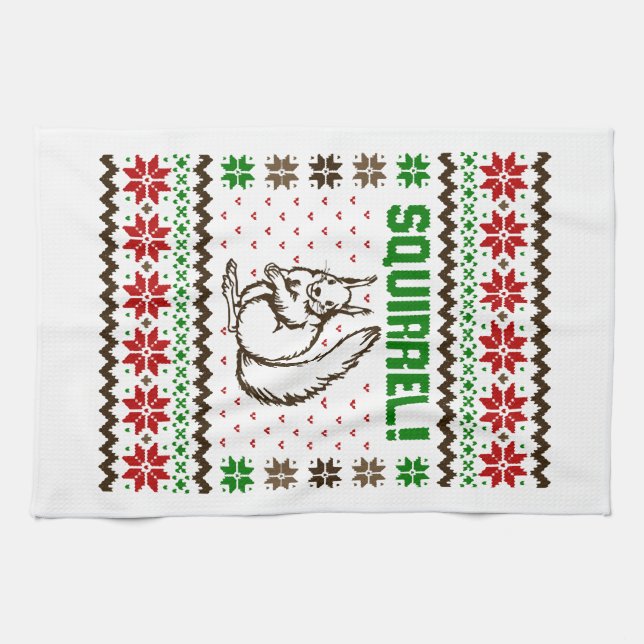Squirrel Attacks The Griswold Family Ugly Sweater  Kitchen Towel (Horizontal)