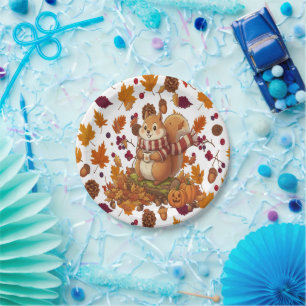 Squirrel Autumn and Pumpkin Paper Plates