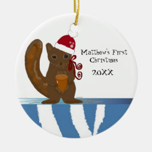 Squirrel Baby First Christmas Ceramic Ornament
